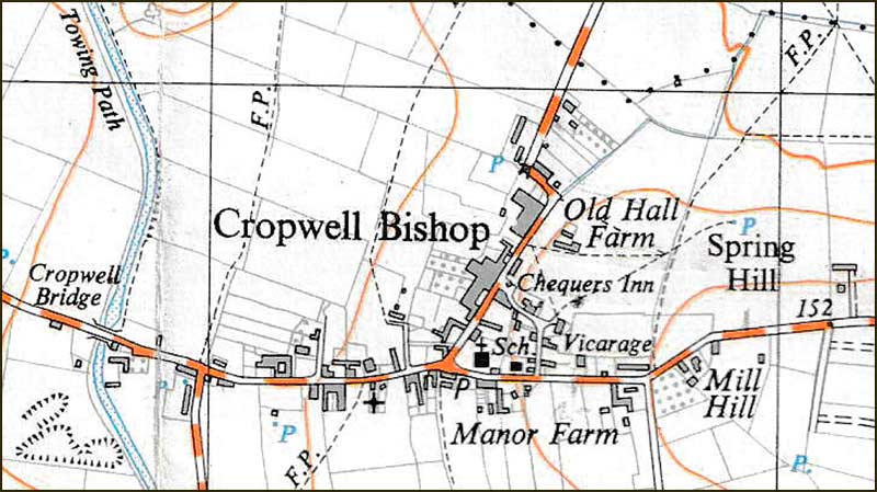 Map of Cropwell Bishop in 1940s