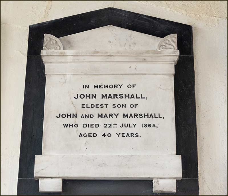 Memorial tablet to John Marshall  (son of John and Mary)