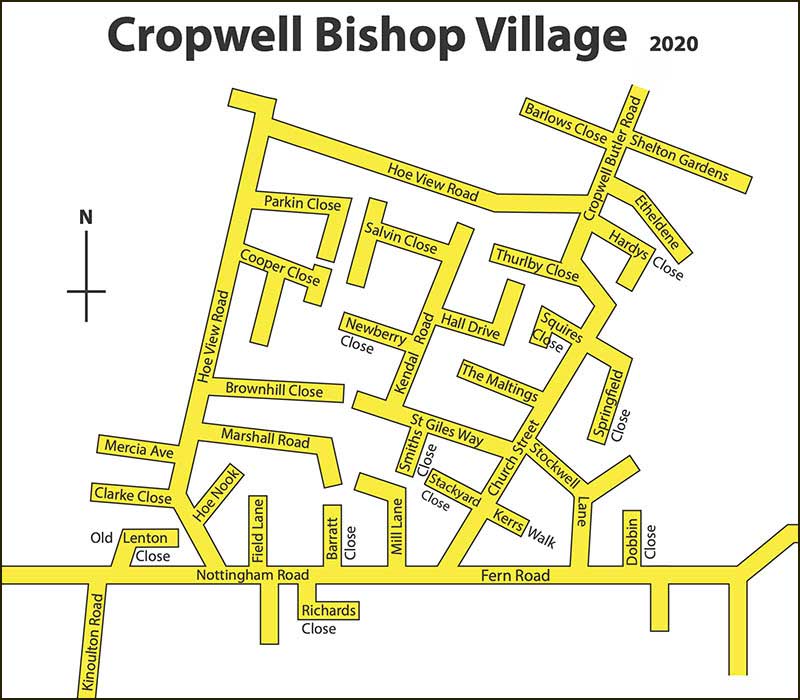 2020 street map of Cropwell Bishop