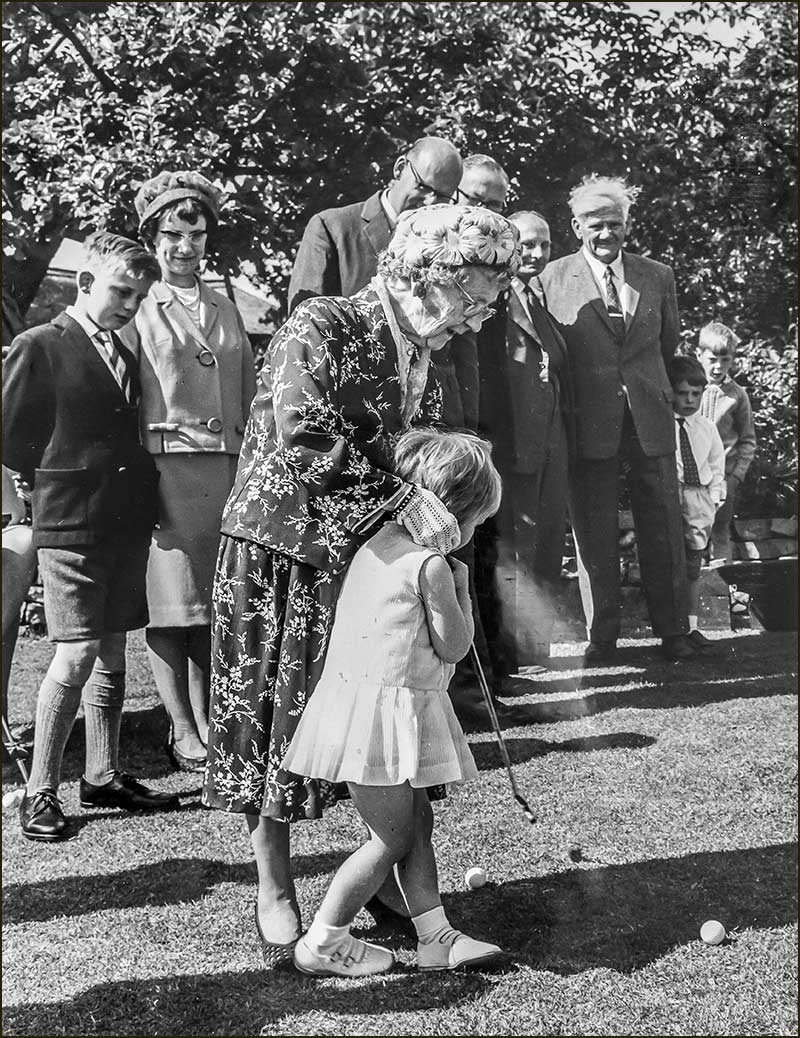 Edith Maud Salvin at 90. With great-grandaughter, Jane, at opening of Village Fete in 1965
