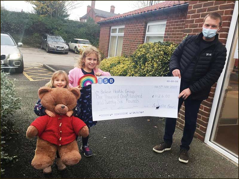 Billie Bear gives cheque