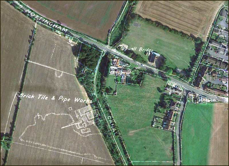 Town End Bridge: 1920 map overlay on a 2020 satellite image